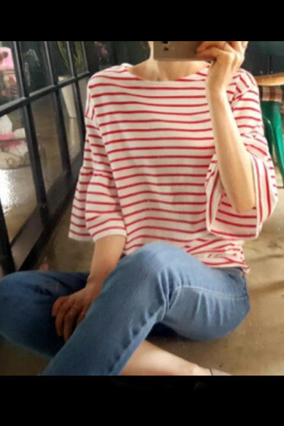 Stripe Frill Sleeve Top