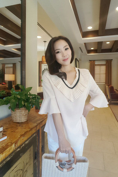 V Frill Neck  Blouse