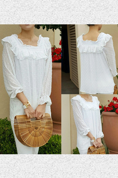 Lace Frill Square Neck Blouse