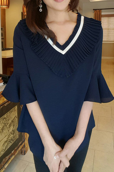 V Frill Neck  Blouse