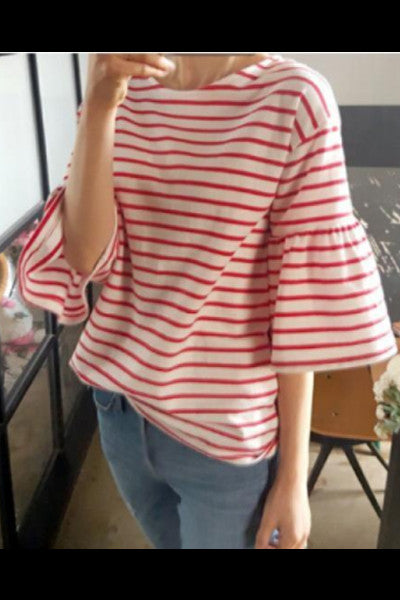 Stripe Frill Sleeve Top