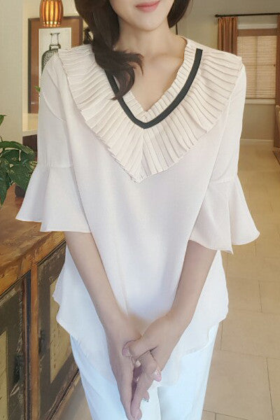 V Frill Neck  Blouse