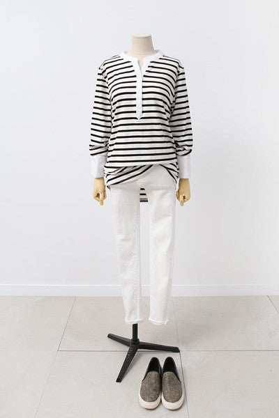 White Contrast Striped Top