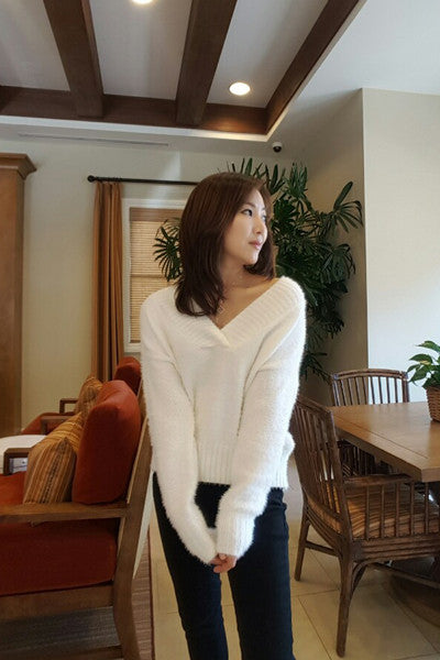 V Neck Snow White Sweater