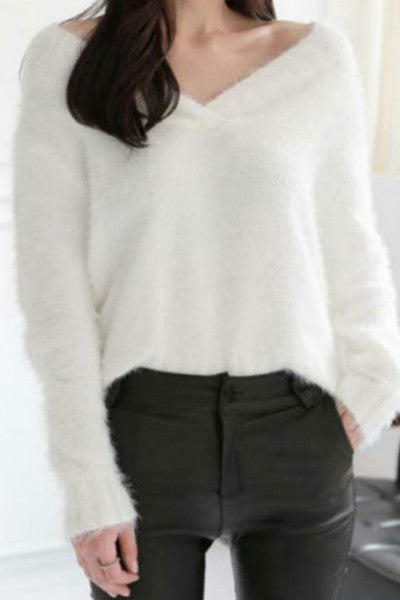 V Neck Snow White Sweater