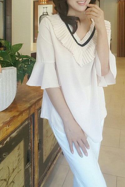 V Frill Neck  Blouse