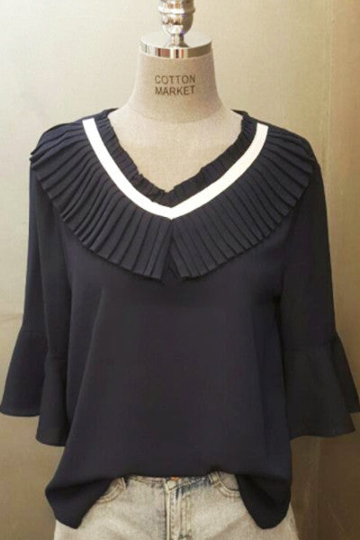 V Frill Neck  Blouse