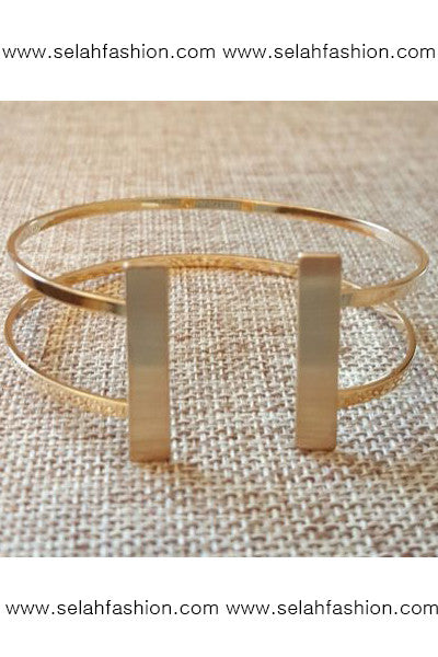 Matt Gold Brushed 2 Layer Metal Caged Cuff Bracelet