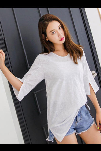 Slit Sleeve Cotton Top