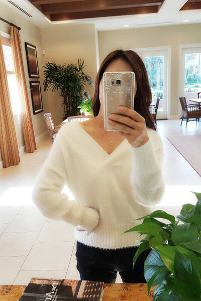 V Neck Snow White Sweater