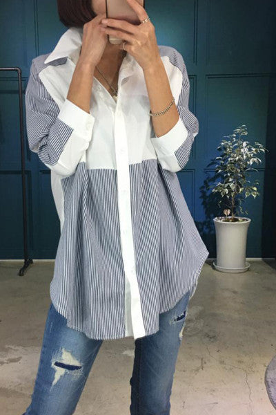 White W Stripe Shirt