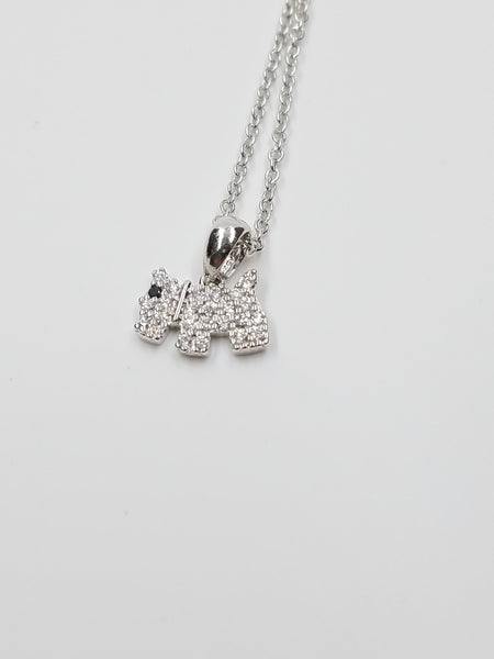 Cubic Zirconia Terrier Puppy Dog Pendant Necklace