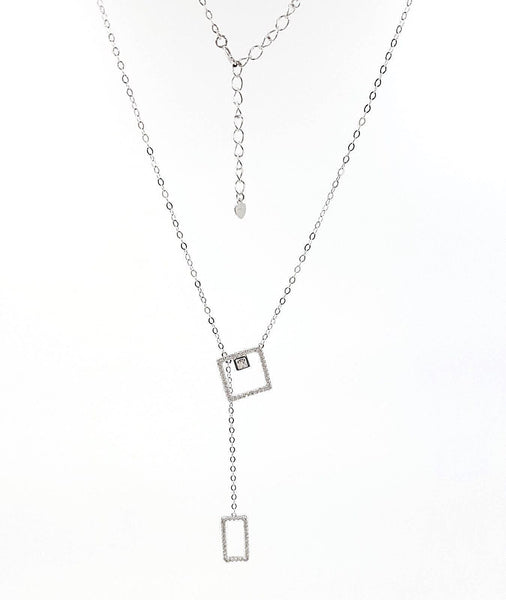 925 Sterling Silver Lariat Square Designed Cubic Zirconia Necklace