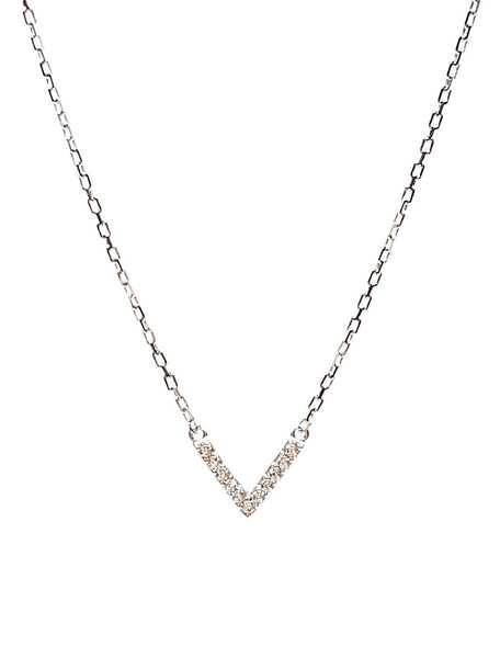 925 Sterling Silver Cross Cubic Zirconia "V " Chain Necklace